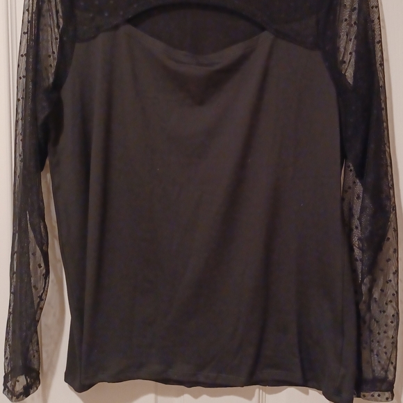 BOBEAU SHEER POLKA SLEEVE CUT FRONT SEXY FORMAL TOP LARGE - Picture 2 of 10